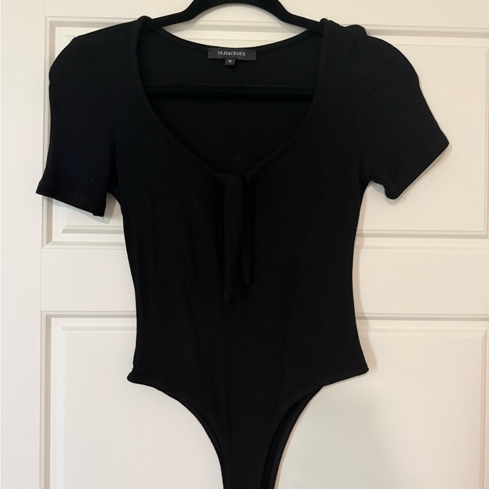 Olivaceous Black Deep V-Neck Bodysuit